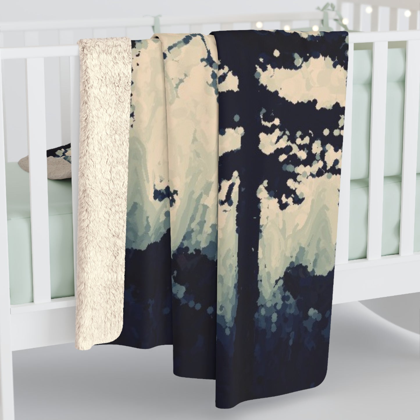 Crows in Forest Sherpa Fleece Blanket, Original Artwork, Home Decor, Cozy, Halloween, Holiday, Gift, Trees, Birds, Nature, Throw 50x60 60x80