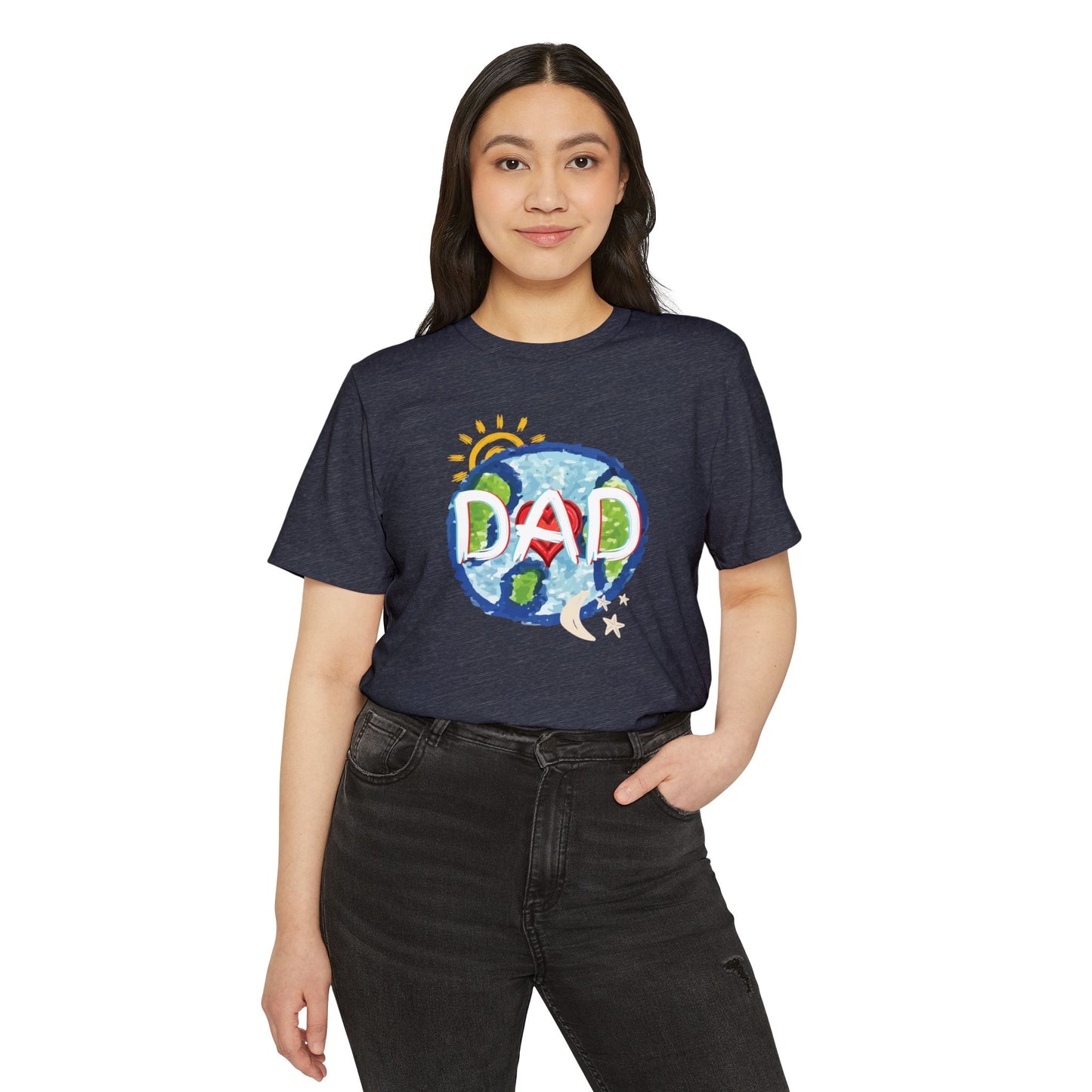 Dad Whole World Sun Moon Stars Heart Unisex Recycled Organic T-Shirt, Father's Day Gift, Family Matching Outfit, Eco-Friendly Tee, Unique