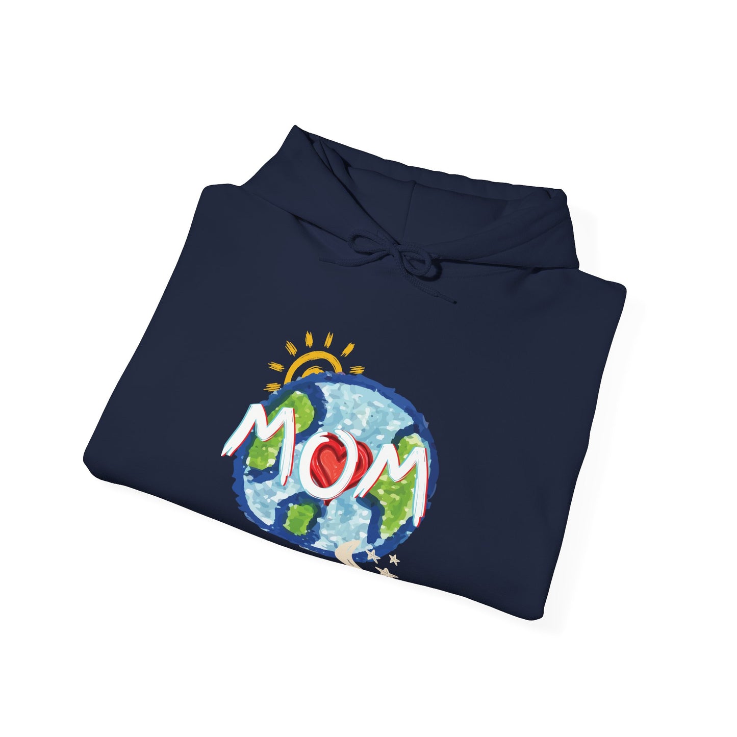 MOM Unisex Heavy Blend™ Hooded Sweatshirt, World, Sun Moon & Stars, Heart, Love, Mothers Day, Gifts for Women, Comfy, Soft, Warm, Hoodie