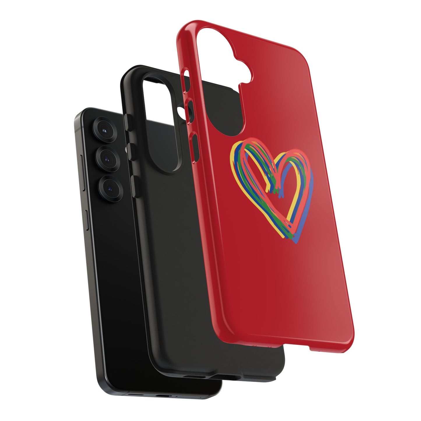 Rainbow Hearts Tough Phone Case, Red Phone Cover, Smartphone Case, Heart Pattern Phone Shell, Phone Hard Case, Colorful, Wireless Charging