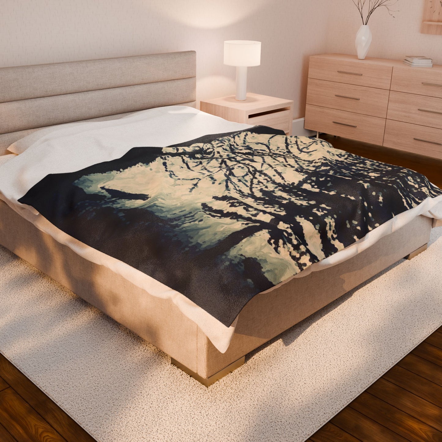 Crows in Forest Velveteen Blanket, Cozy Throw, Home Decor, Gift, Bed Cover, Vibrant Couch Blanket, Birthday Wedding Anniversary Christmas