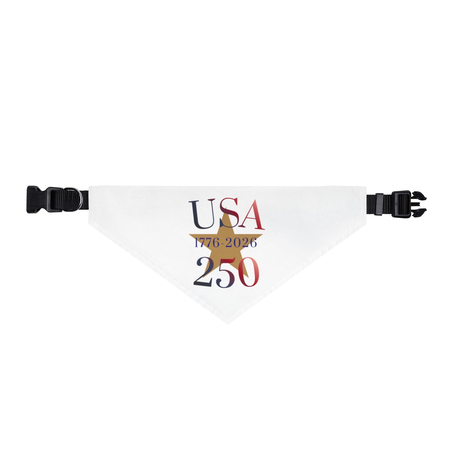 USA 250 Pet Bandana — 1776–2026 Patriotic Clip-On Dog Scarf