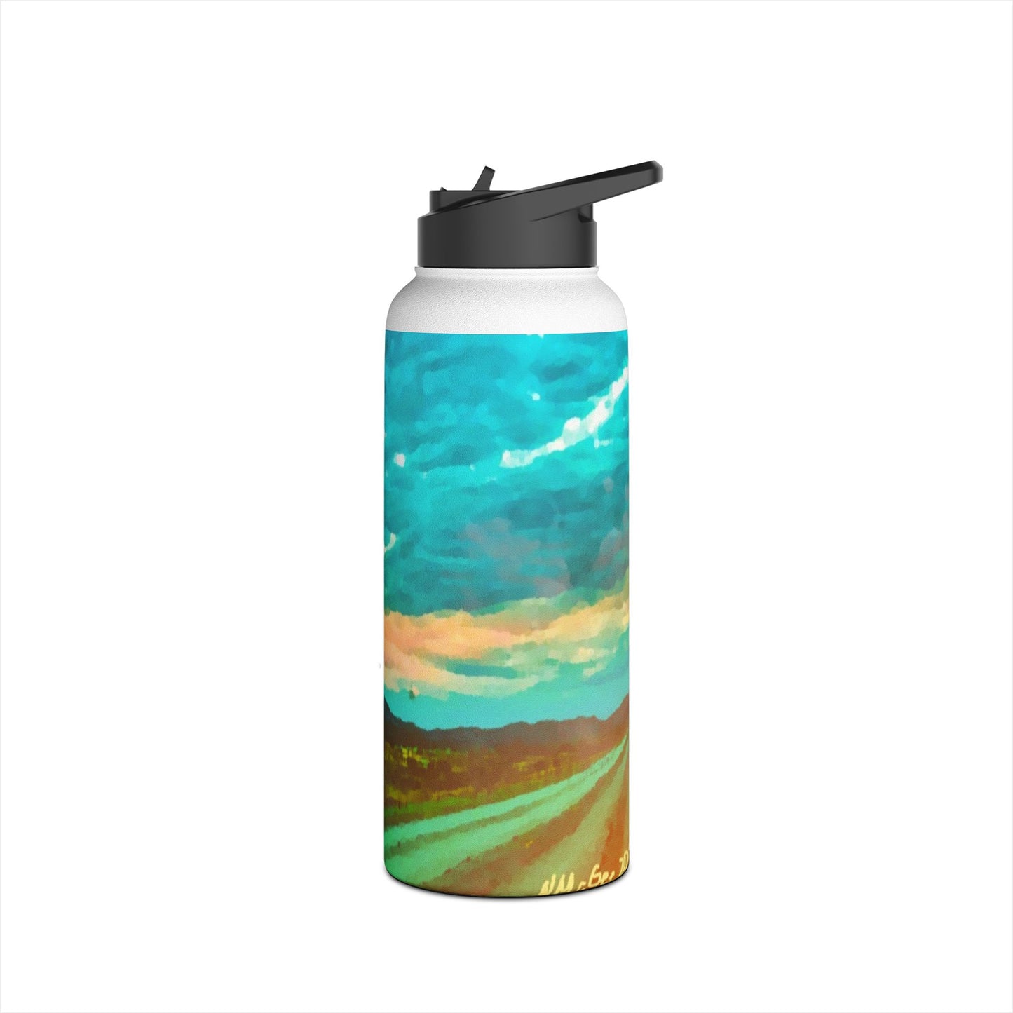 Wyoming Landscape Stainless Steel Water Bottle, Nature, America, Western, Artwork, Mountains, Gift, Sky, Colorful, Clouds, Sunset, Travel