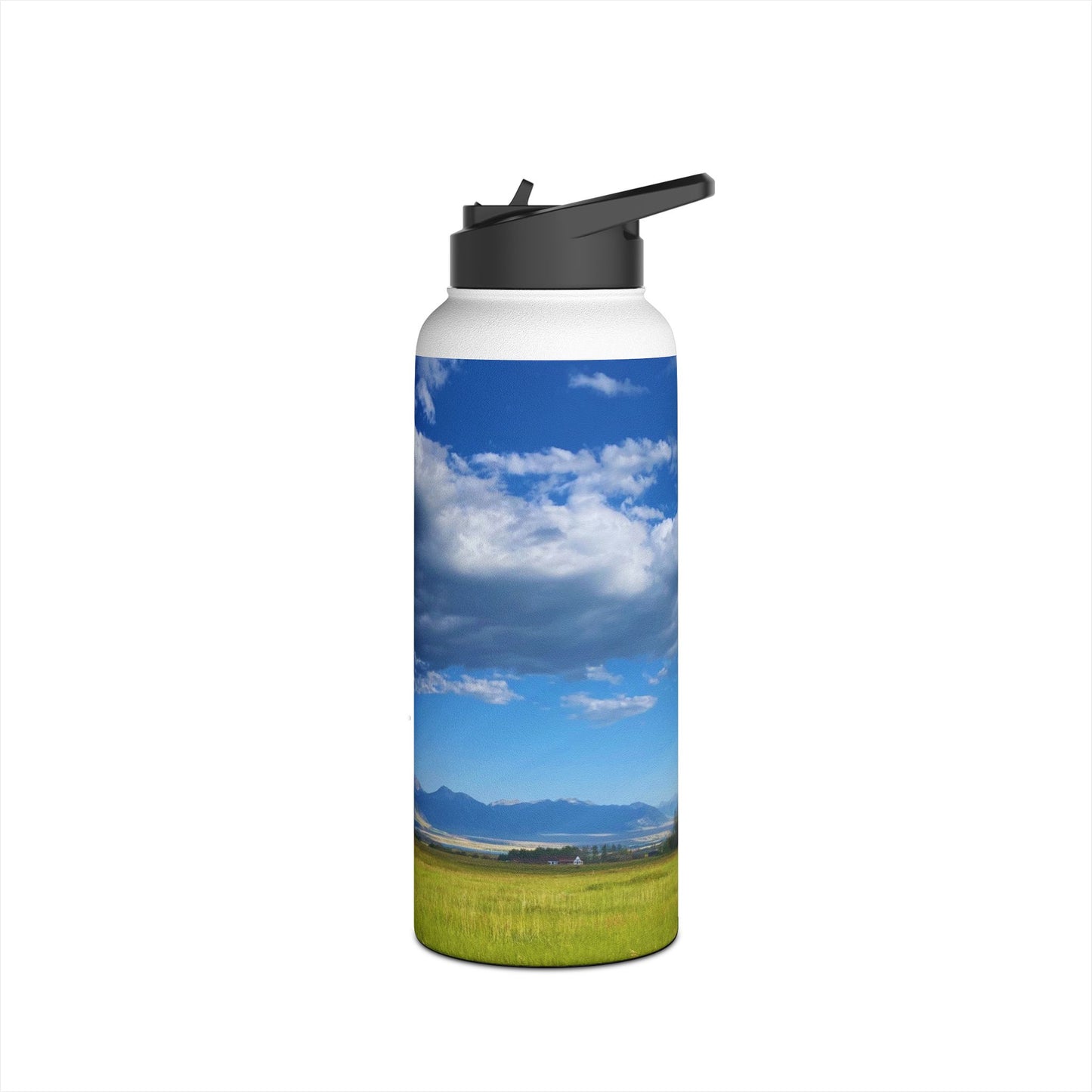 Western Landscape Stainless Steel Water Bottle, Mountains, Sky, Clouds, Original Photo Artwork, Gift, Nature, Beautiful Day, BPA-free