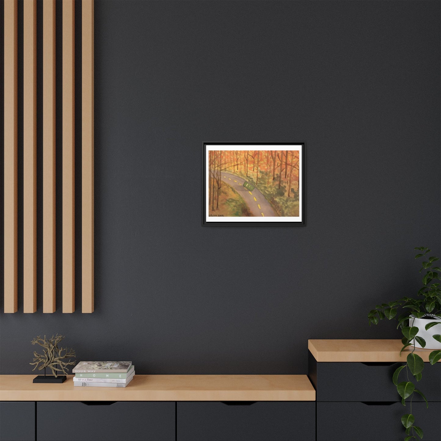 Black Frame Autumn Drive in the Country, Original Watercolor Matte Print, Fall Leaves, Nature, Trees, Artwork, Wall Art, Gift, Colorful
