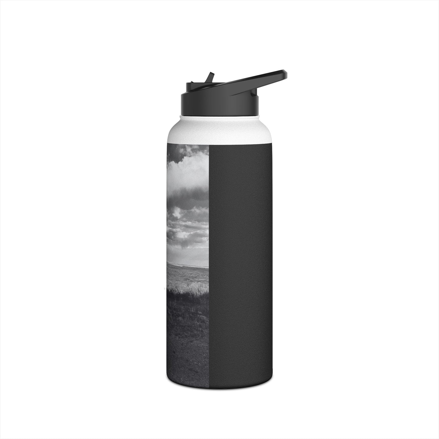 Road Sign Stainless Steel Water Bottle, Badlands, Landscape, Black and White, Photo, Artwork, Drinkware, Gift, Nature, Warning, BPA-free