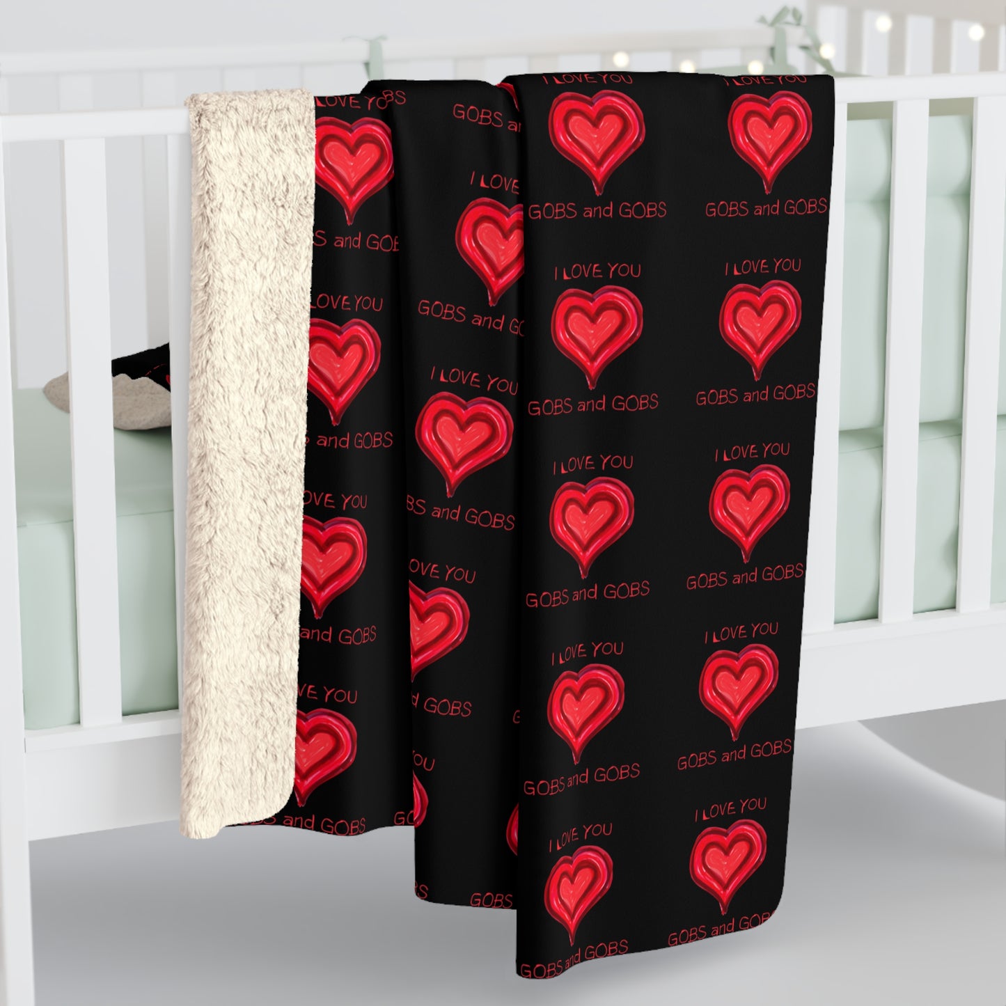 Black Hearts Sherpa Fleece Blanket, I Love You Gobs and Gobs, Cozy Warm Throw, Valentine's Day Gift, Home Decor Accent, Bedding Accessories
