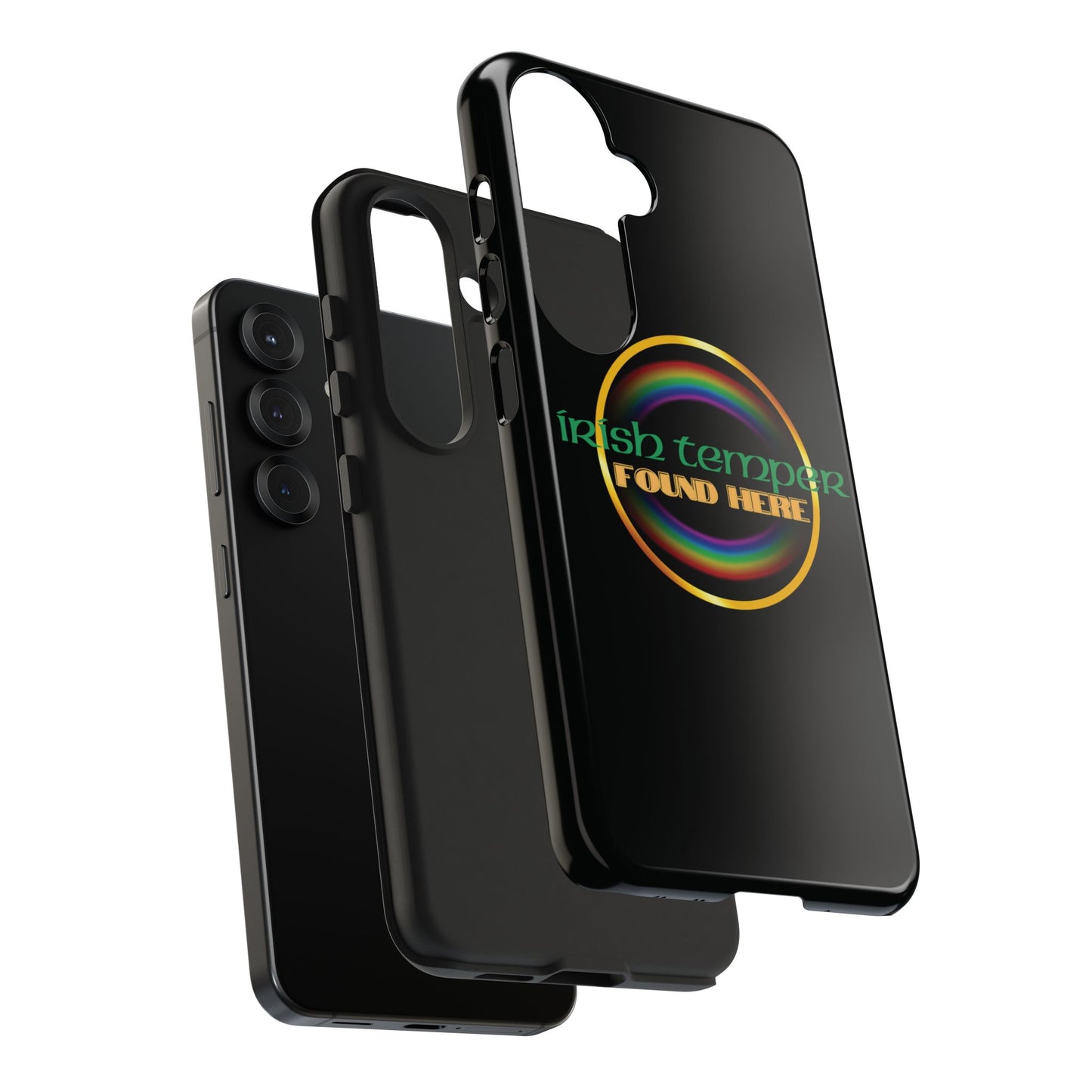 Irish Temper Found Here Black Tough Phone Cases, iPhone & Samsung cases, wireless charging, gifts, St Patricks Day, Birthday, Christmas