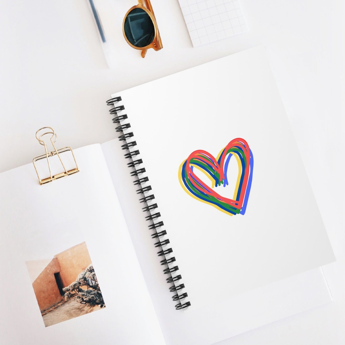 Rainbow Hearts White Spiral Notebook, Ruled Line, Love, Pride, gender neutral, journal, gift, teens, adults, kids, friends, Valentines