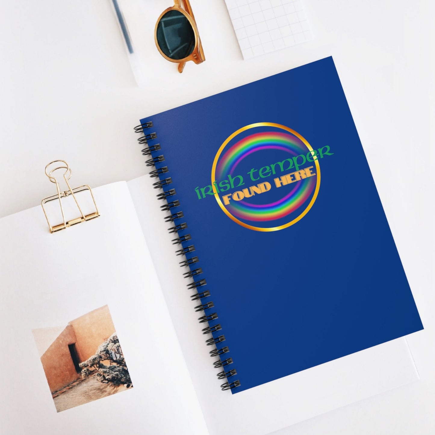 Irish Temper Found Here Blue Spiral Notebook, Ruled Line, rainbow, gender neutral, journal, gift, teens, adults, kids, friends, St Patricks