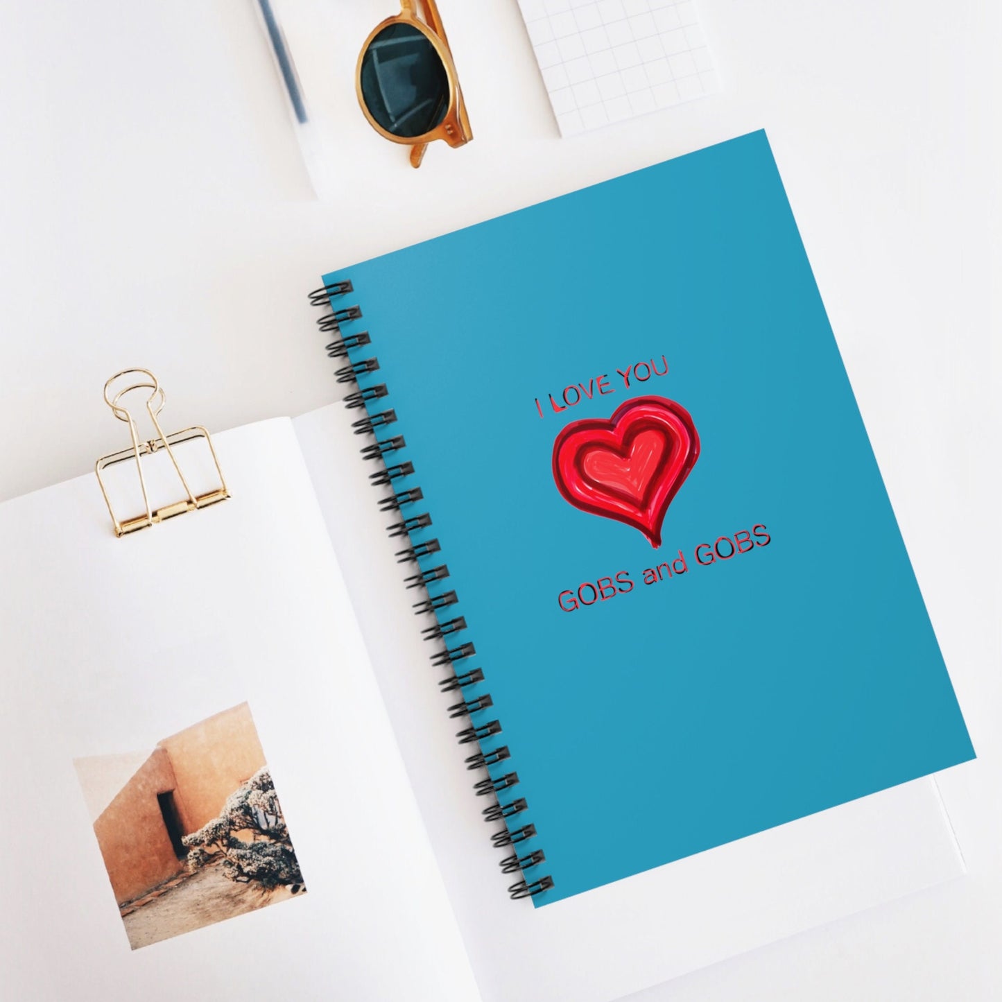 I Love You Gobs and Gobs Turquoise Spiral Notebook, Ruled Line, hearts, gender neutral, journal, teens, adults, kids, friends, Valentines