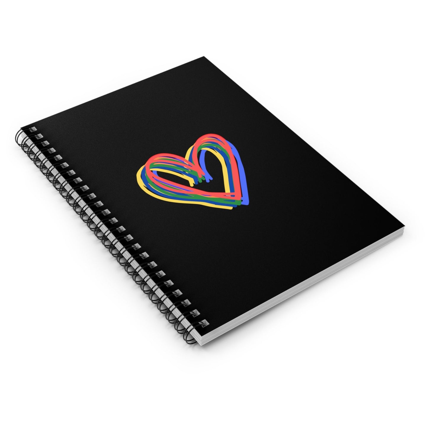 Rainbow Hearts Black Spiral Notebook - Ruled Line, Love, gender neutral, journal, Pride, paper, writing, gift, teens, adults, kids, friends