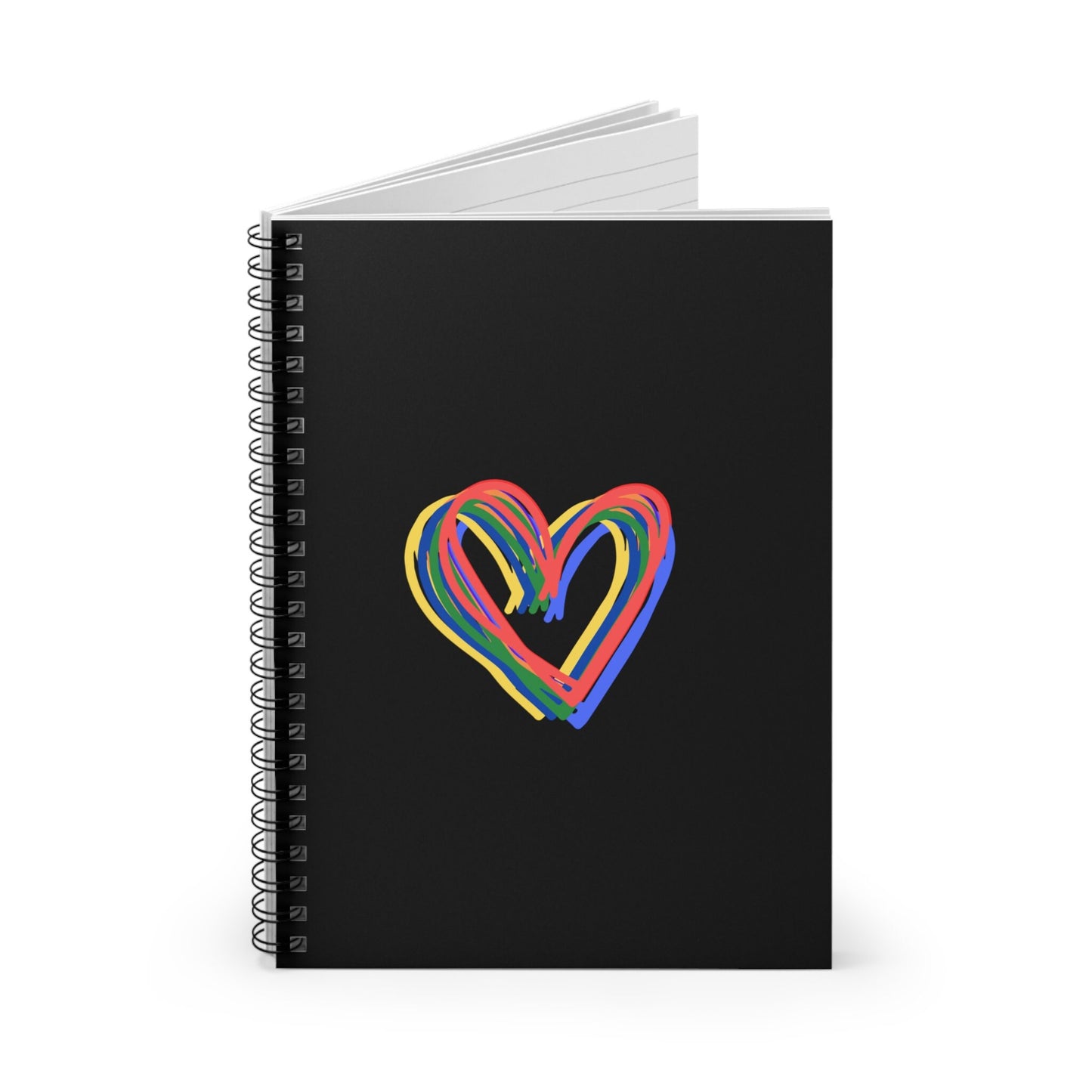 Rainbow Hearts Black Spiral Notebook - Ruled Line, Love, gender neutral, journal, Pride, paper, writing, gift, teens, adults, kids, friends