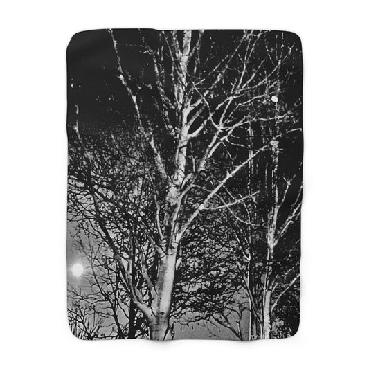 Worm Moon Tree Sherpa Fleece Blanket, Custom Artwork, Home Decor, Seasonal Decor, Cozy, Halloween, Holidays, Gift, Nature, Throw 50x60 60x80