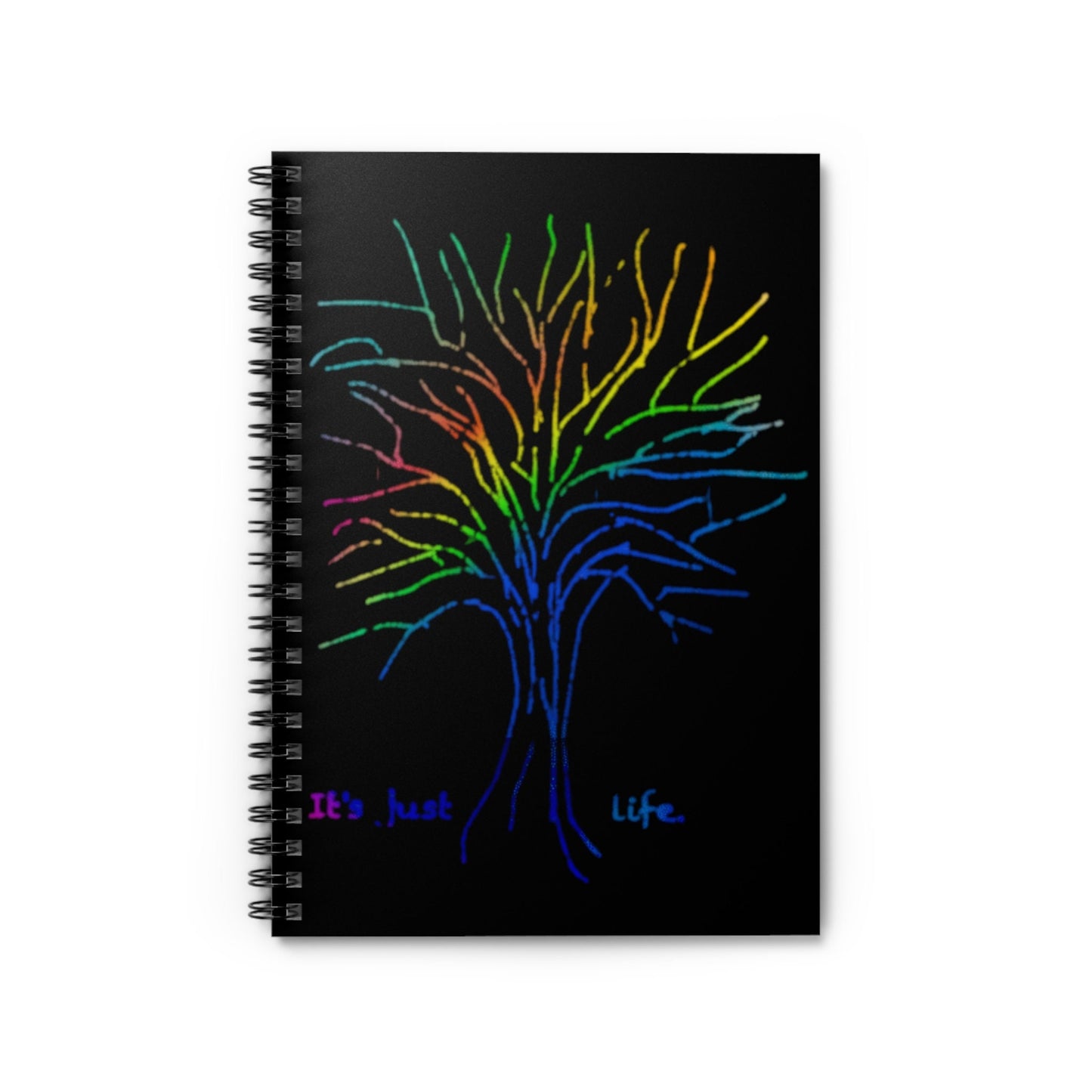 Its Just Life Rainbow Tree Black Spiral Notebook - Ruled Line, gender neutral, journal, notes, lists, pride, teens, adults, kids, friends