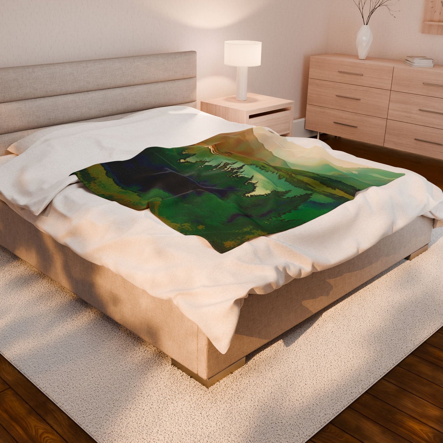 Mountain Lake Colorful Velveteen Blanket, Cozy Throw, Home Decor, Bed Cover, Vibrant Couch Blanket, Birthday Wedding Anniversary Christmas
