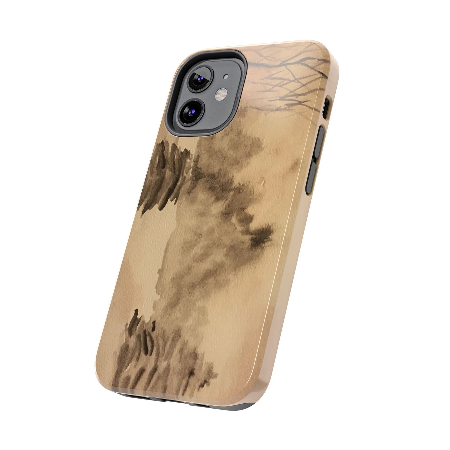 Winter Scene Tough Phone Cases, iPhone & Samsung cases, wireless charging, pine trees, snow, original watercolor artwork, gifts, Christmas