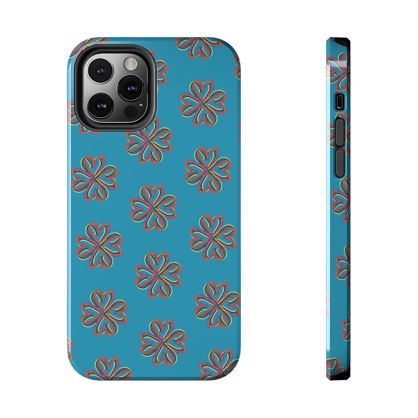 Floral Tough Phone Case, Colorful Turquoise Case, Hard Cover, iPhone Samsung Galaxy Google Pixel, Botanical Print Phone, Wireless Charging