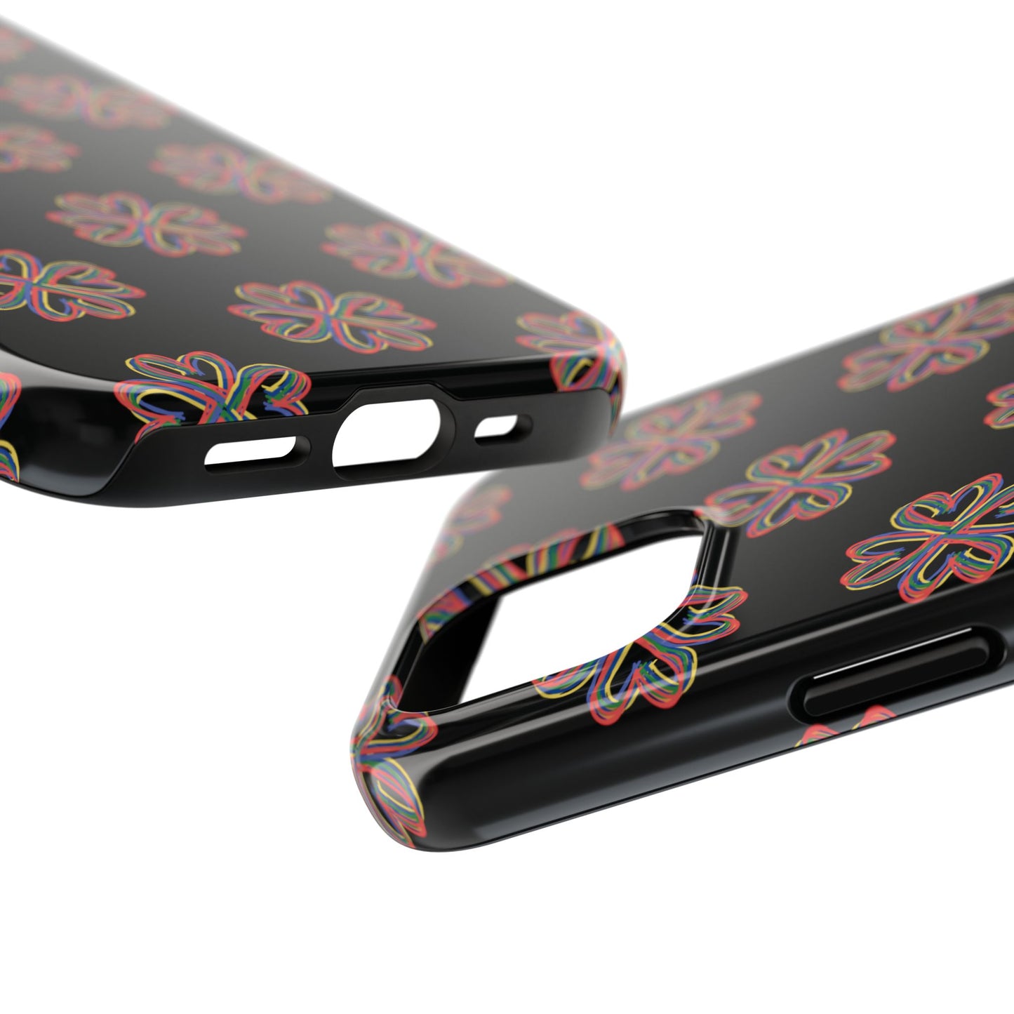 Tough Phone Cases, Floral Phone Cover, Protective Floral Case, Colorful Phone Shell, Black Phone Case, Wireless Charging