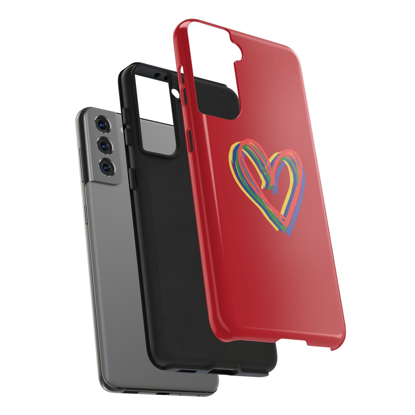 Rainbow Hearts Tough Phone Case, Red Phone Cover, Smartphone Case, Heart Pattern Phone Shell, Phone Hard Case, Colorful, Wireless Charging