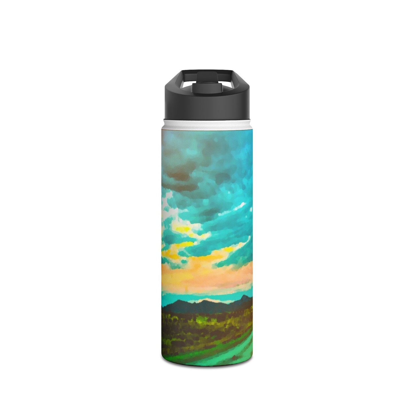 Wyoming Landscape Stainless Steel Water Bottle, Nature, America, Western, Artwork, Mountains, Gift, Sky, Colorful, Clouds, Sunset, Travel