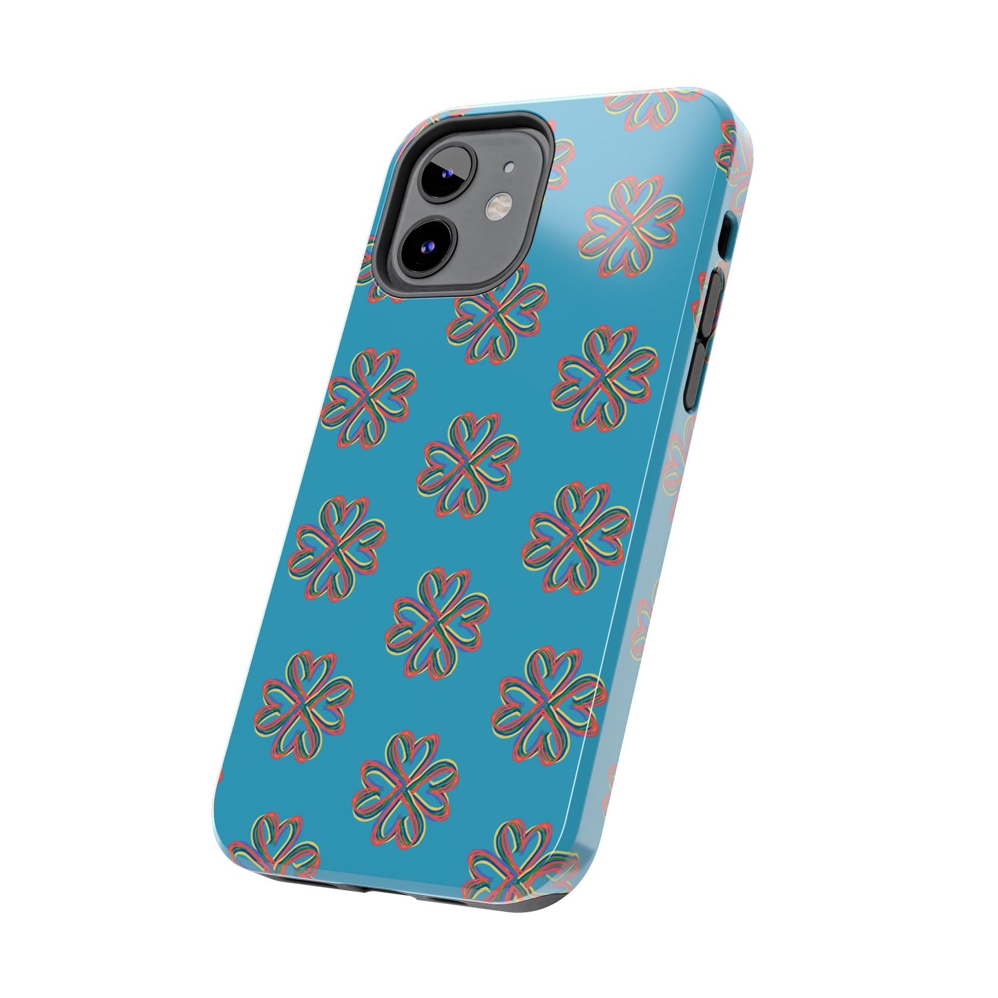 Floral Tough Phone Case, Colorful Turquoise Case, Hard Cover, iPhone Samsung Galaxy Google Pixel, Botanical Print Phone, Wireless Charging