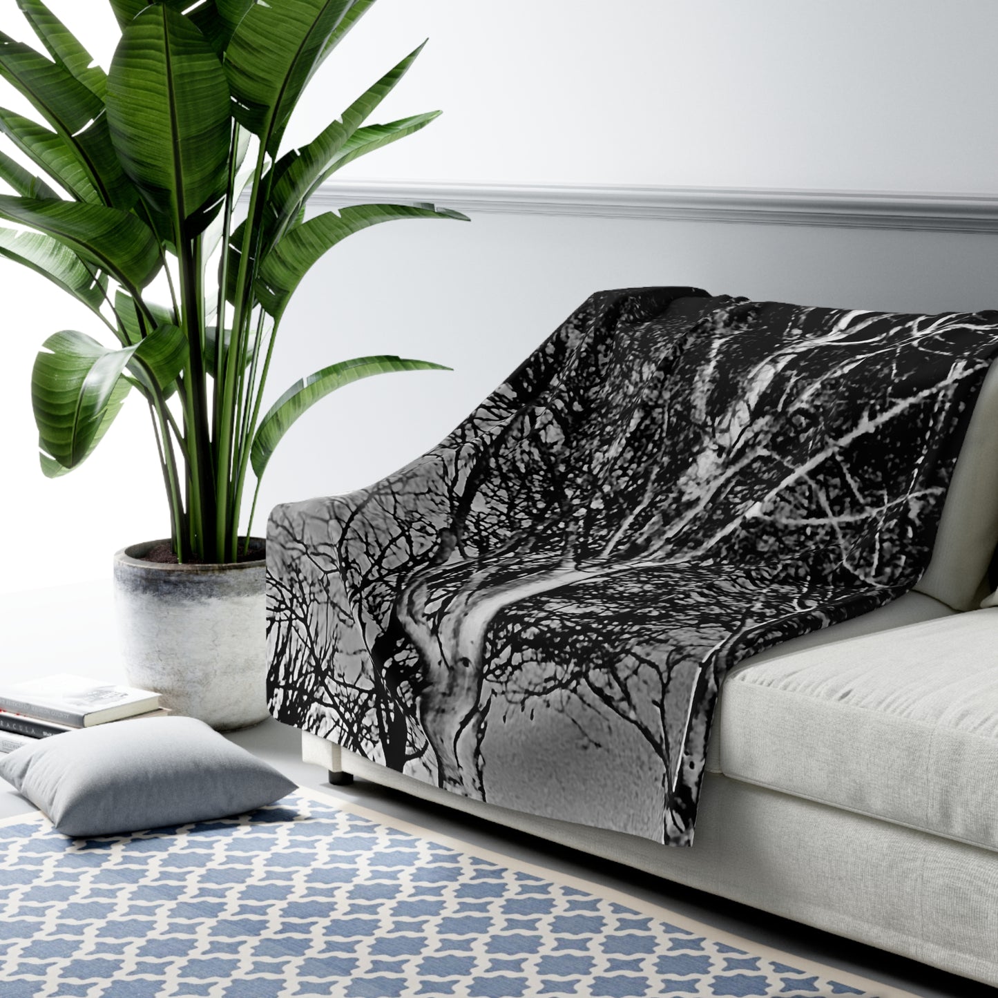 Worm Moon Tree Sherpa Fleece Blanket, Custom Artwork, Home Decor, Seasonal Decor, Cozy, Halloween, Holidays, Gift, Nature, Throw 50x60 60x80
