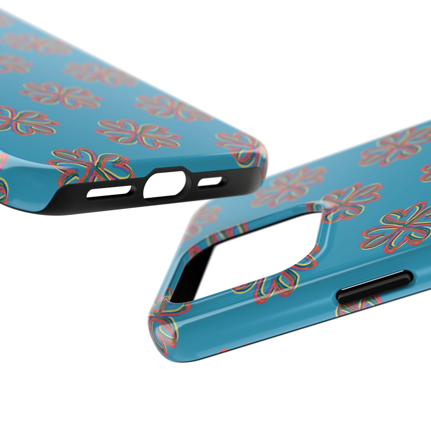Floral Tough Phone Case, Colorful Turquoise Case, Hard Cover, iPhone Samsung Galaxy Google Pixel, Botanical Print Phone, Wireless Charging