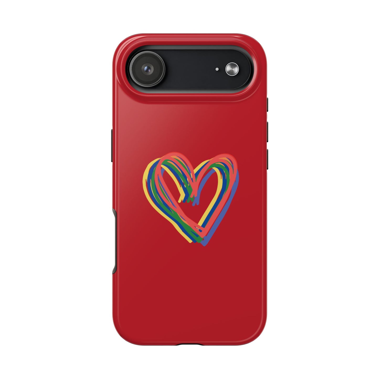 Rainbow Hearts Tough Phone Case, Red Phone Cover, Smartphone Case, Heart Pattern Phone Shell, Phone Hard Case, Colorful, Wireless Charging