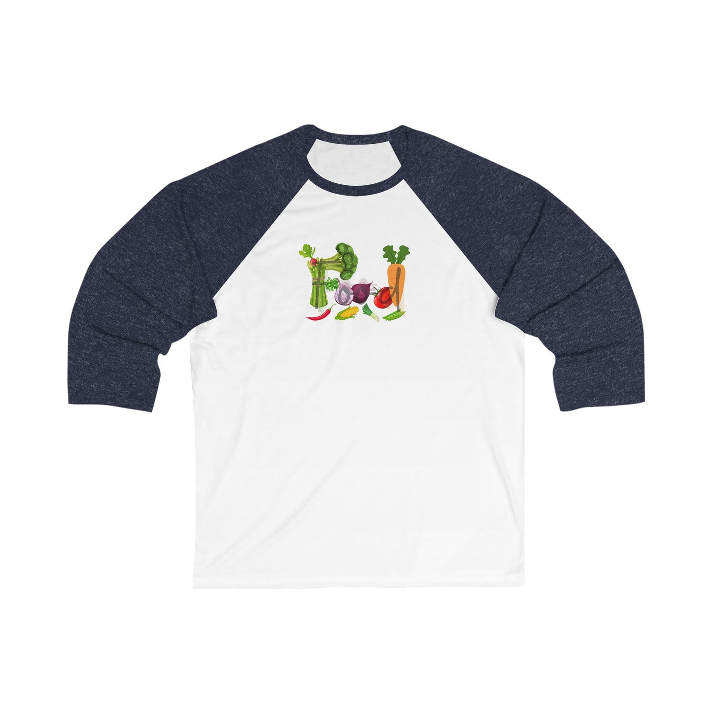 Food Unisex 3\4 Sleeve Baseball Tee, health, vegetables, cooking, colorful, gender neutral, gift, women men teens friends Christmas birthday