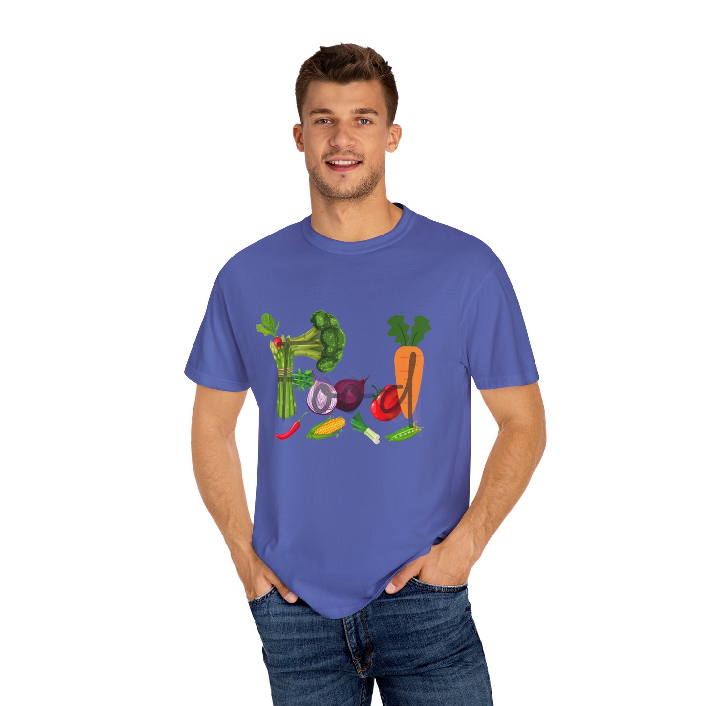 Food Unisex Garment-Dyed T-shirt, vegetables, healthy, groceries, snacks, cooking, gender neutral, casual, relaxed, soft, preshrunk cotton