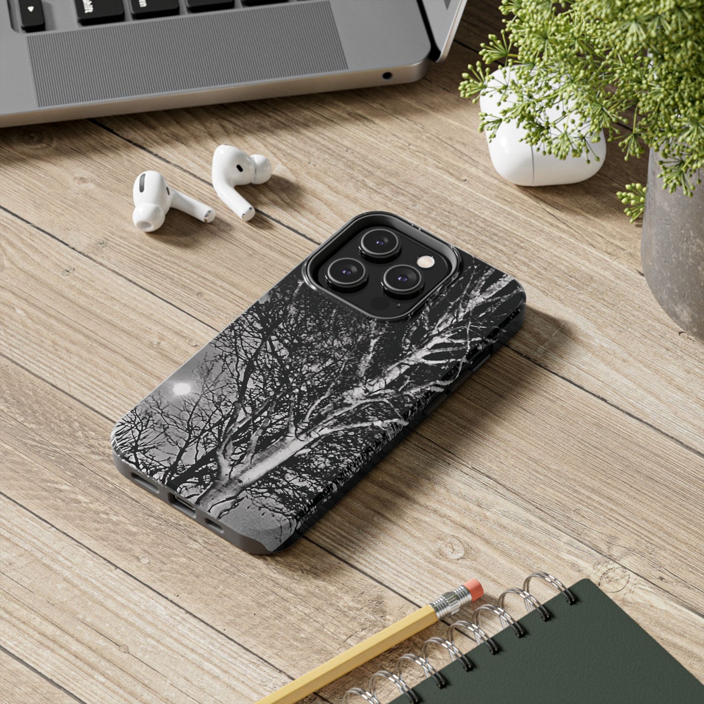 Worm Moon Night Trees Tough Phone Cases, iPhone & Samsung cases, wireless charging, trees, nature, spooky, original photo, gifts, Halloween
