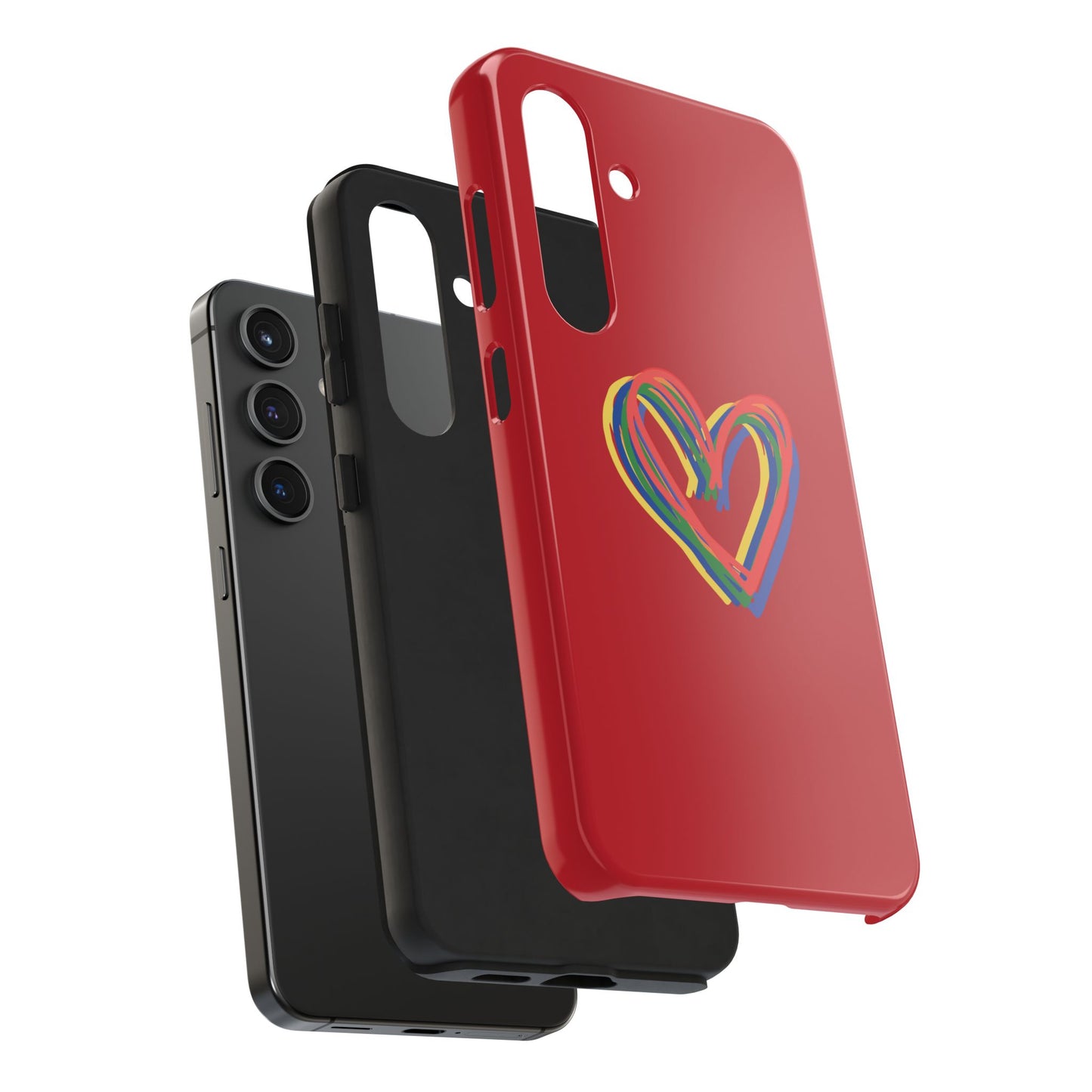 Rainbow Hearts Tough Phone Case, Red Phone Cover, Smartphone Case, Heart Pattern Phone Shell, Phone Hard Case, Colorful, Wireless Charging