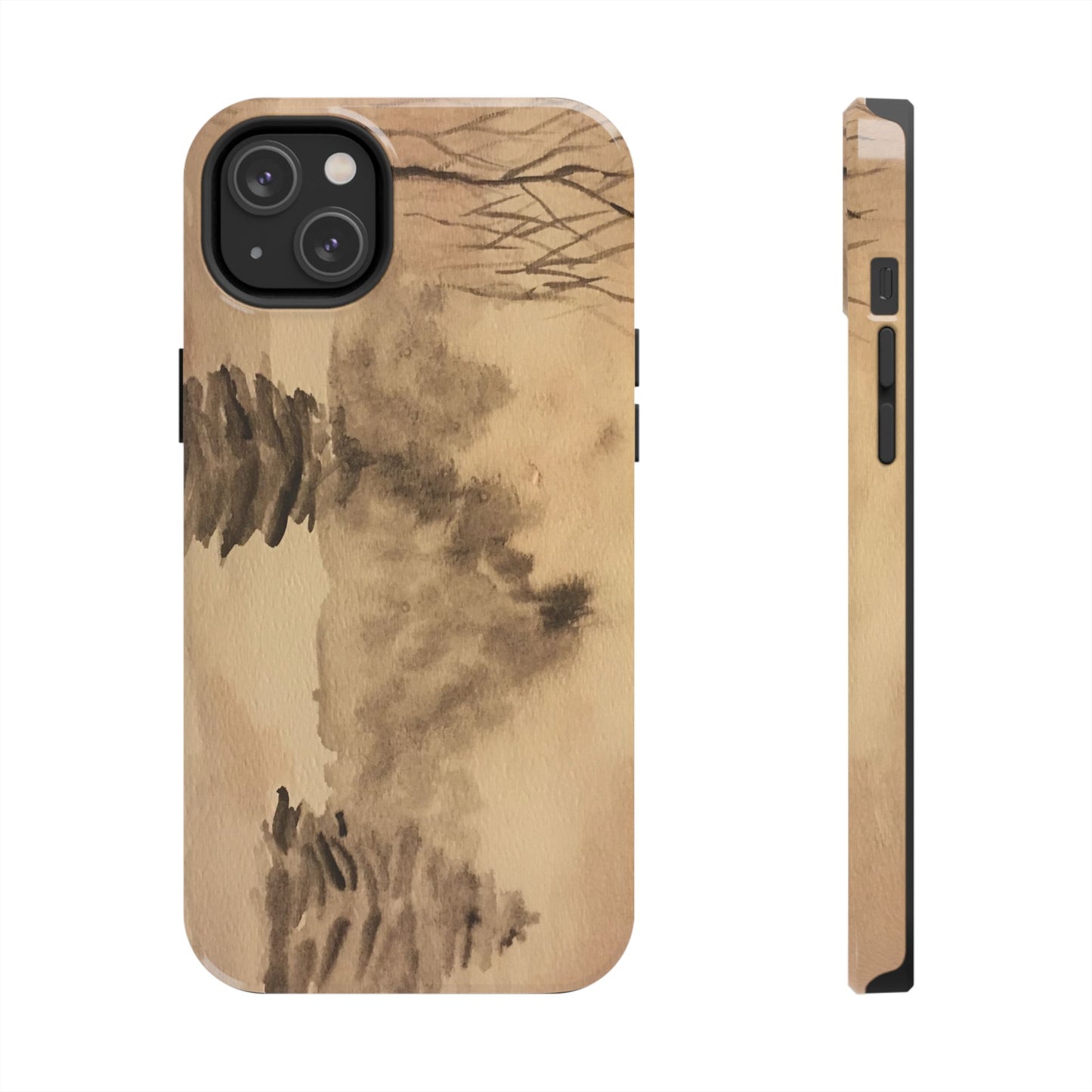 Winter Scene Tough Phone Cases, iPhone & Samsung cases, wireless charging, pine trees, snow, original watercolor artwork, gifts, Christmas