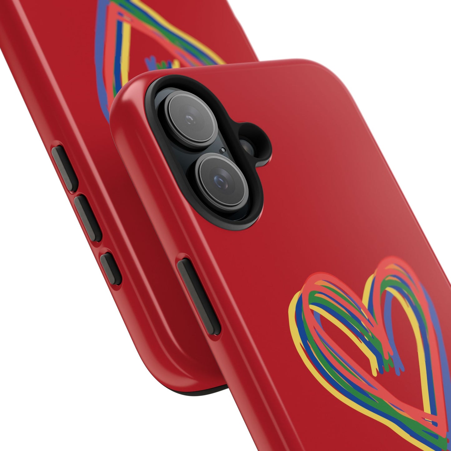 Rainbow Hearts Tough Phone Case, Red Phone Cover, Smartphone Case, Heart Pattern Phone Shell, Phone Hard Case, Colorful, Wireless Charging