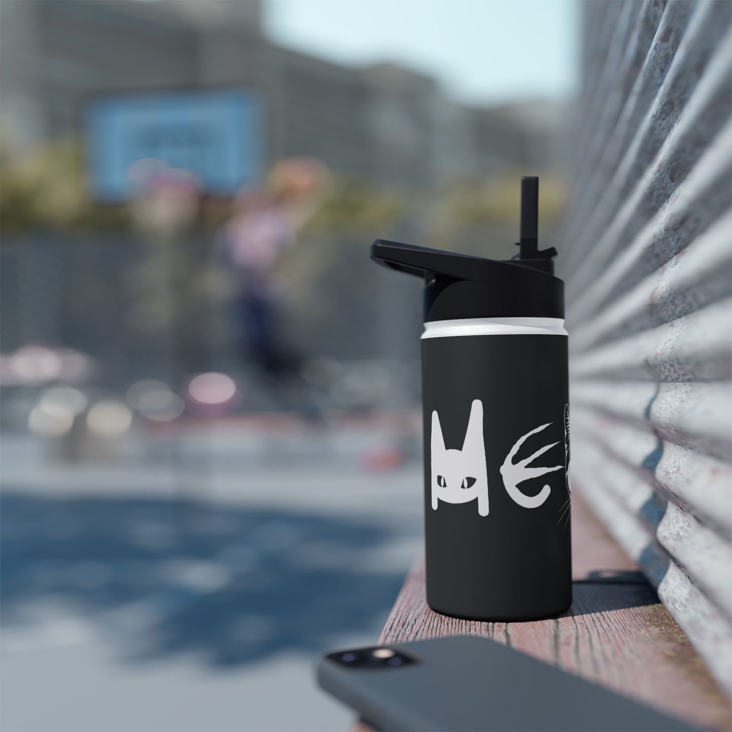 Meow Black Stainless Steel Water Bottle, Cats, Sassy, Fun, Halloween, Election, Gender Neutral, Gift, Exercise, Run, Workout, Eco BPA-free