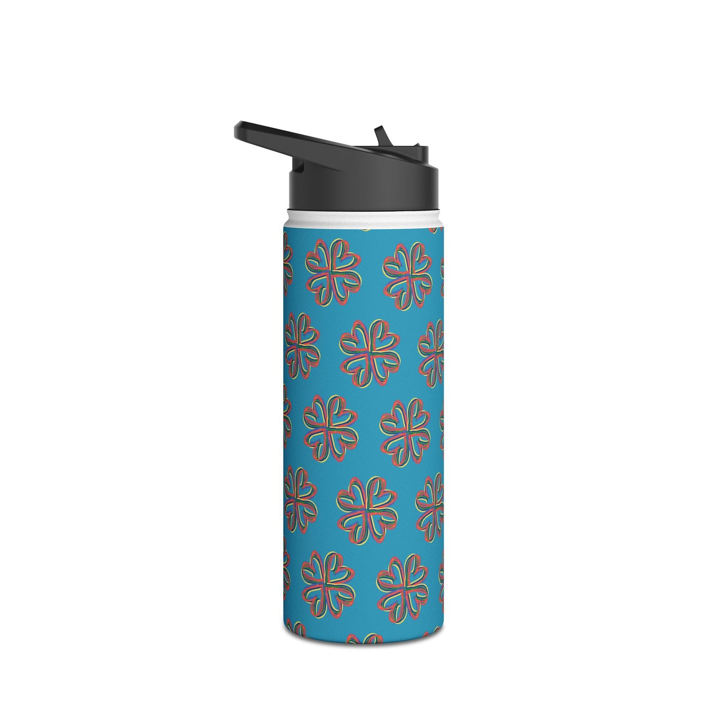 Turquoise Colorful Floral Stainless Steel Water Bottle, Gender Neutral, Gift, Exercise, Run, Workout, Eco BPA-free, Gift Birthday Christmas