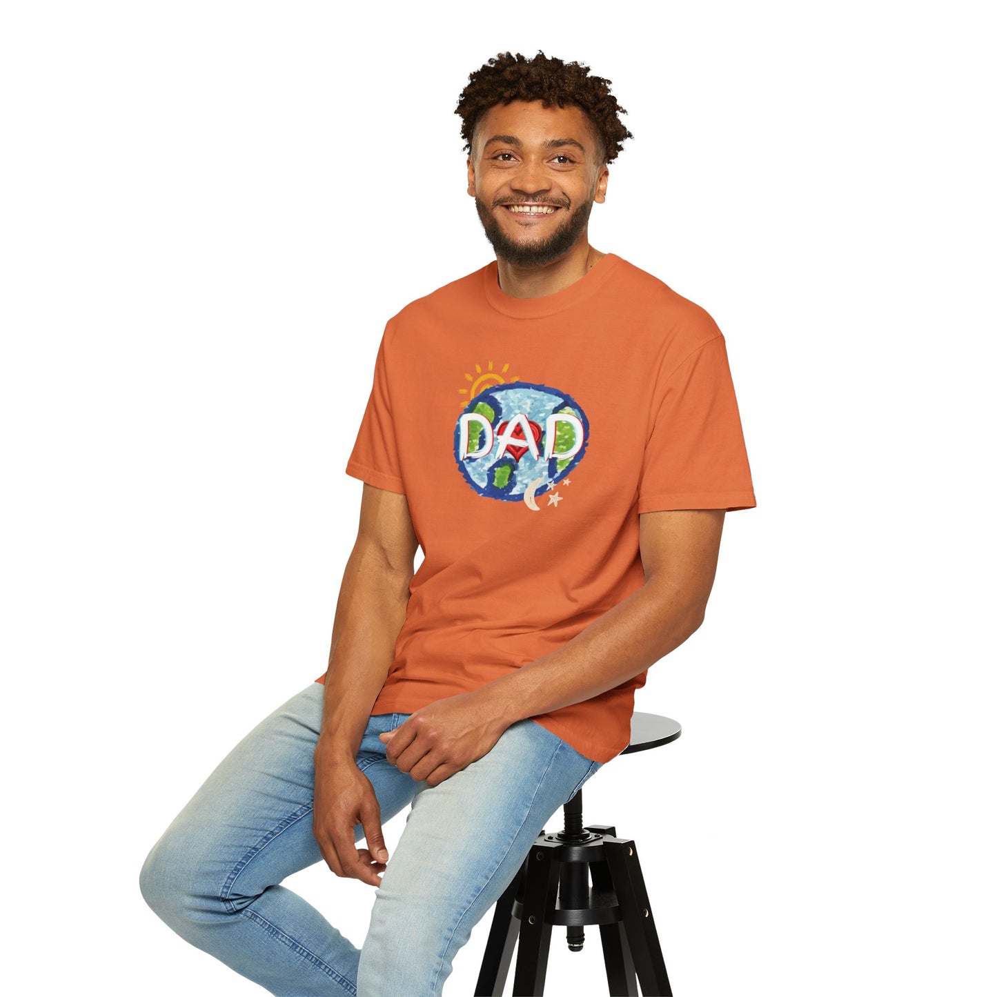 DAD Unisex Garment-Dyed T-shirt - Whole World, Sun, Moon & Stars, Heart - Fathers Day Gift