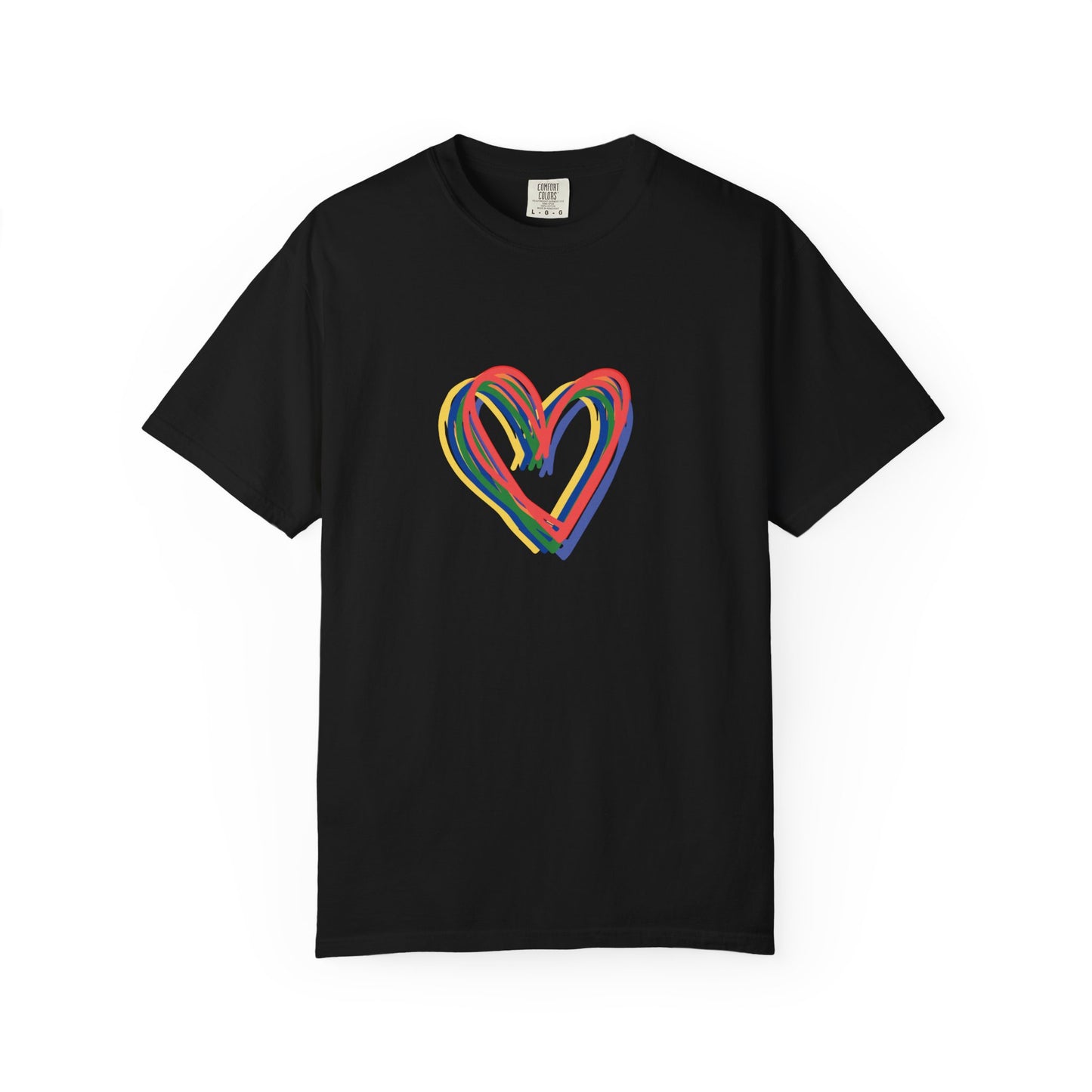 Rainbow Hearts Unisex Garment-Dyed T-shirt, love, Pride, gender neutral, casual, men, women, relaxed, soft, preshrunk cotton, Valentines Day