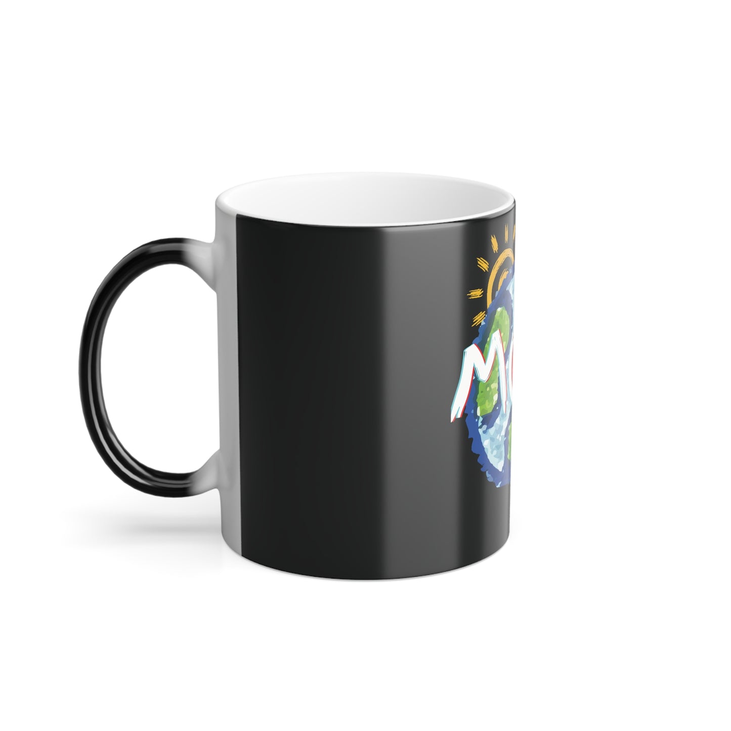 MOM Color Morphing Mug, Heat Reactive Mother's Day Coffee Cup with Whole World, Sun, Moon & Stars Design