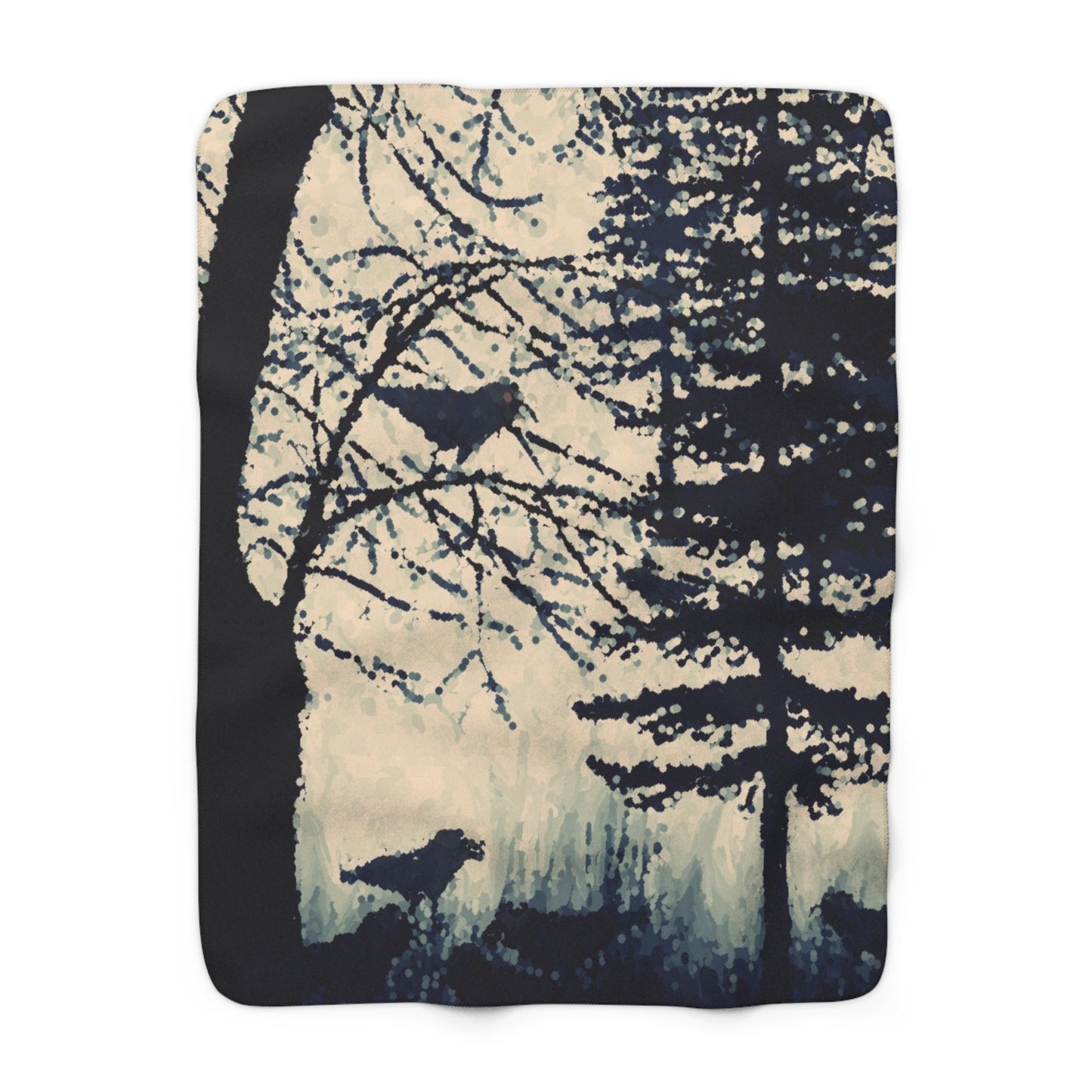 Crows in Forest Sherpa Fleece Blanket, Original Artwork, Home Decor, Cozy, Halloween, Holiday, Gift, Trees, Birds, Nature, Throw 50x60 60x80