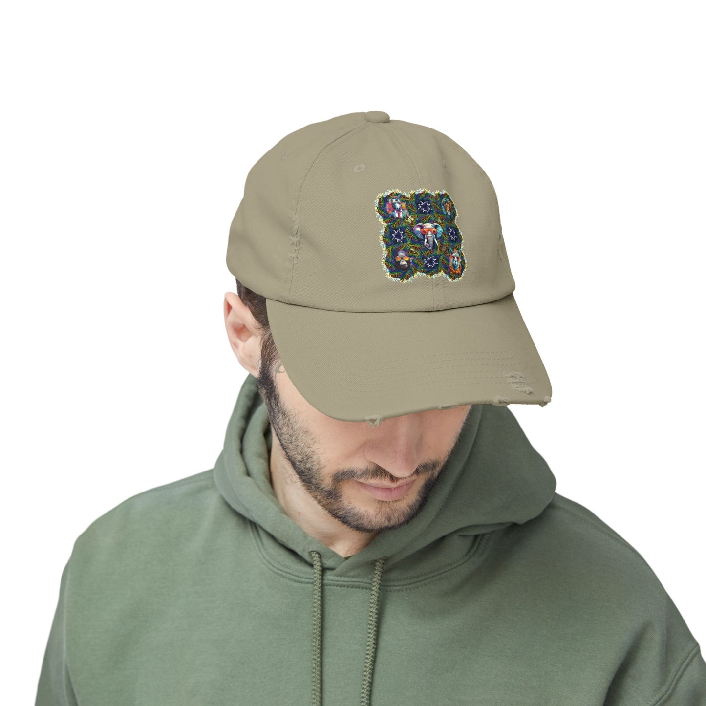 Wild & Cool Creatures Unisex Distressed Cap, Graphic Art, Animals, Gift, Hats, Cotton Twill, Adjustable, Gifts for Women Men Friends Teens