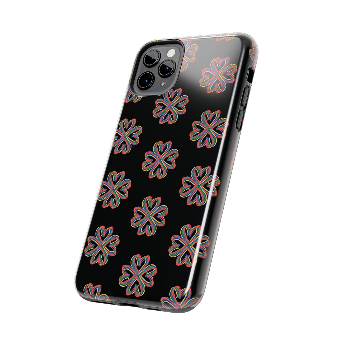 Tough Phone Cases, Floral Phone Cover, Protective Floral Case, Colorful Phone Shell, Black Phone Case, Wireless Charging