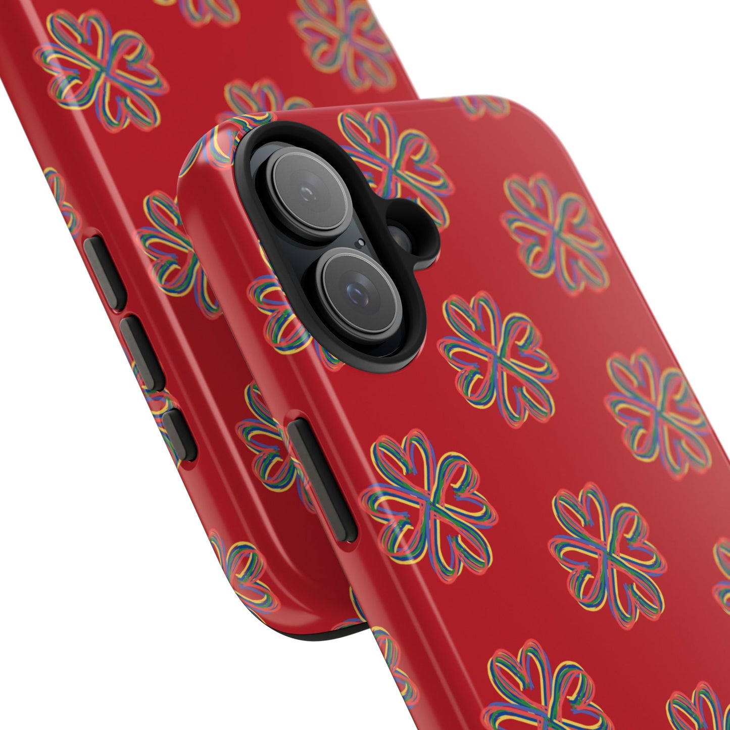 Floral Tough Phone Case, Red Phone Cover, Protective Tech Accessory, Botanical Phone Shell, Gift for Gardeners, Colorful, Wireless Charging