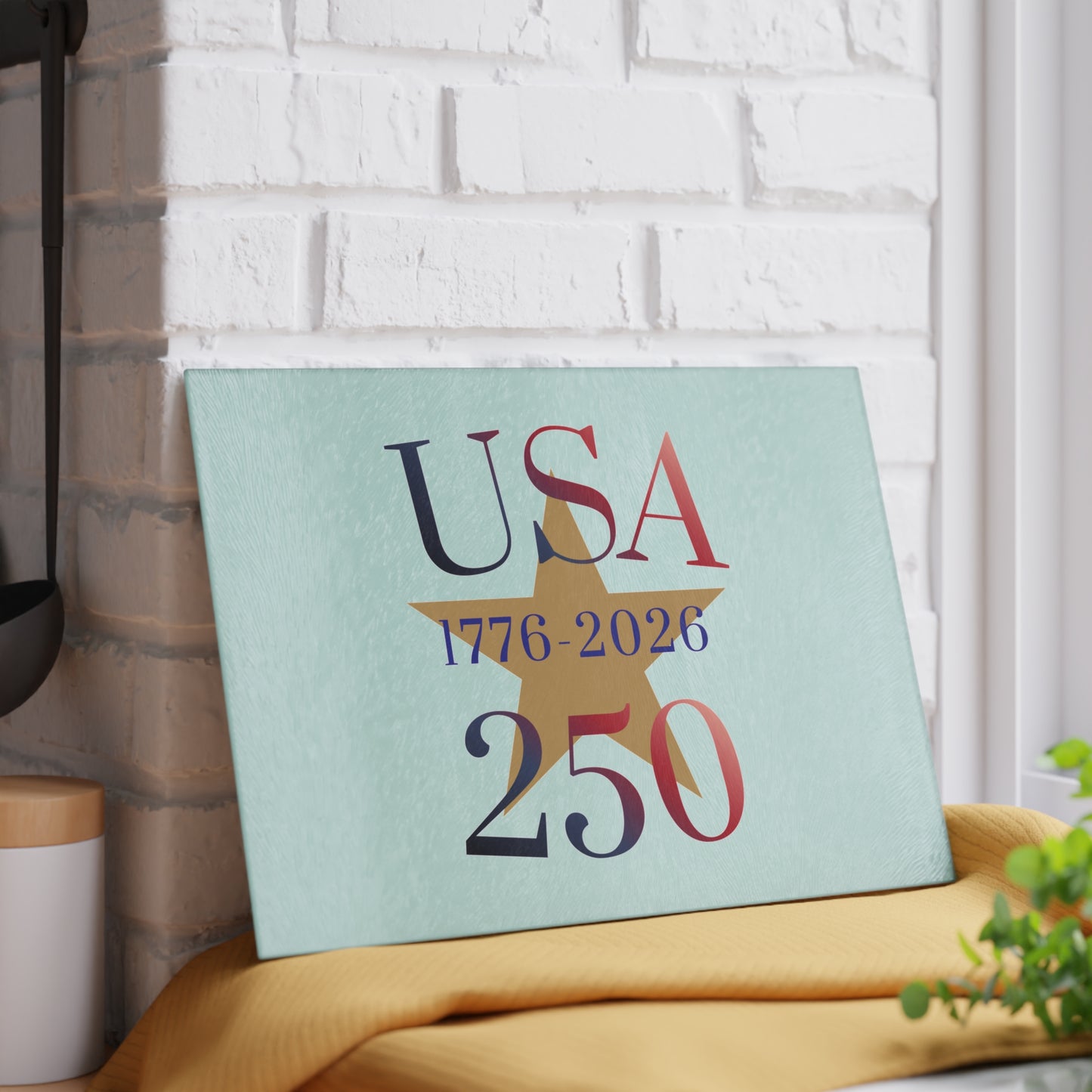 USA 250th Anniversary Glass Cutting Board — 1776–2026 Patriotic Kitchen Decor