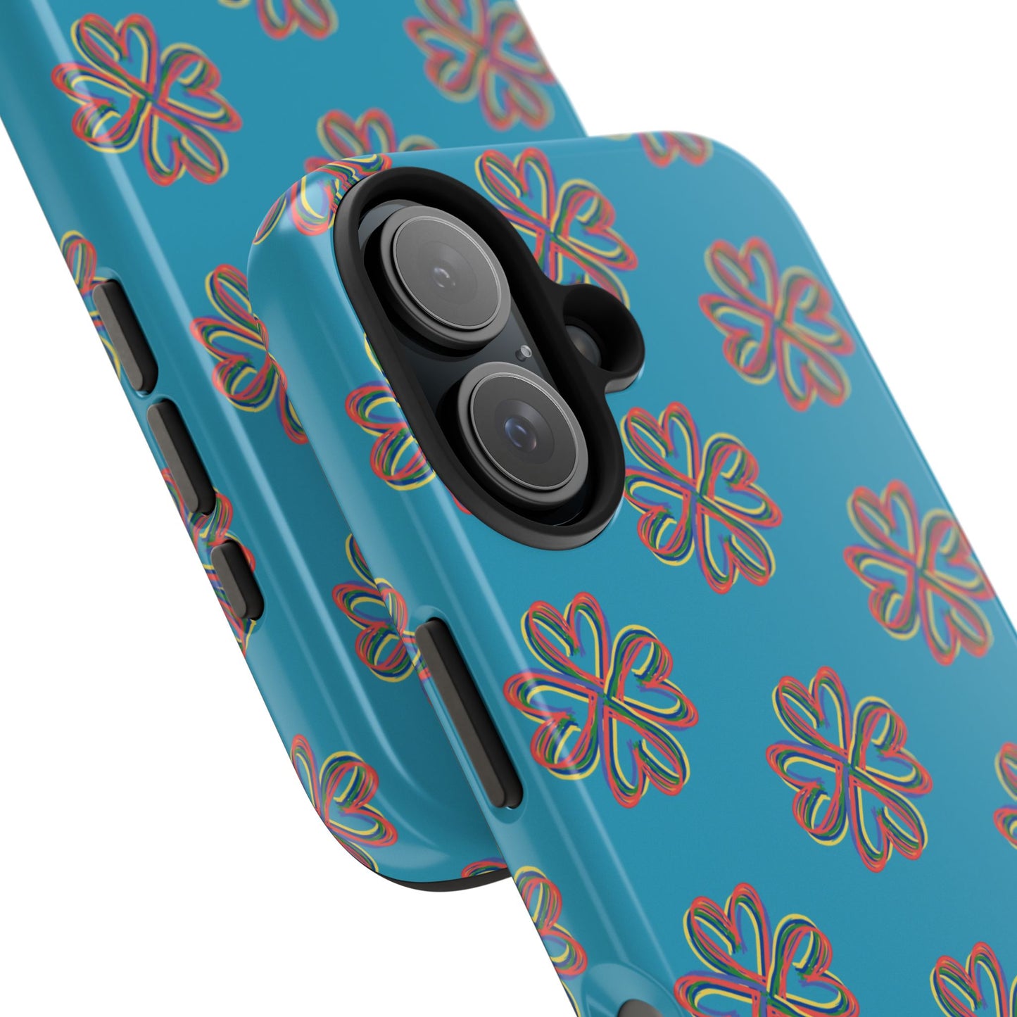Floral Tough Phone Case, Colorful Turquoise Case, Hard Cover, iPhone Samsung Galaxy Google Pixel, Botanical Print Phone, Wireless Charging