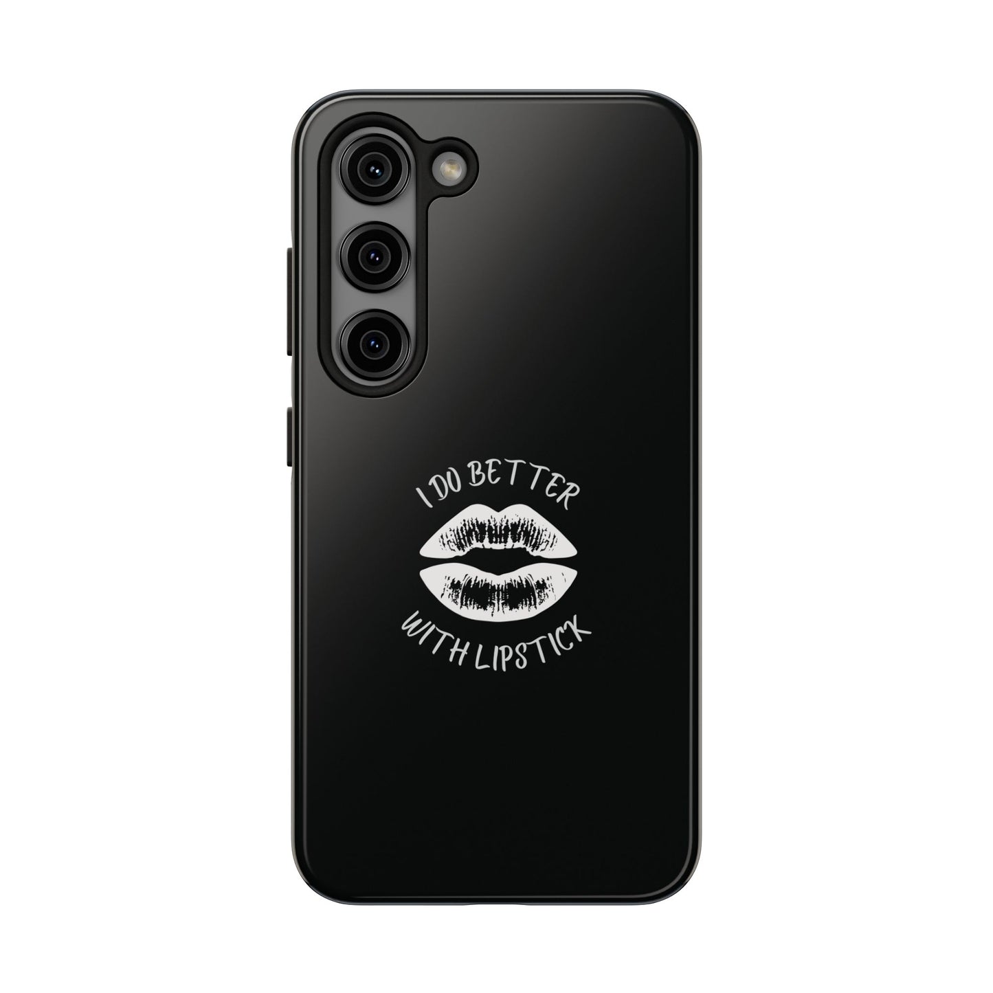 Glamorous Lipstick Tough Phone Cases - Empowered Gifts, Sassy Wireless Charging Cover, Fun Lips Samsung & iPhone Cases, Black Design