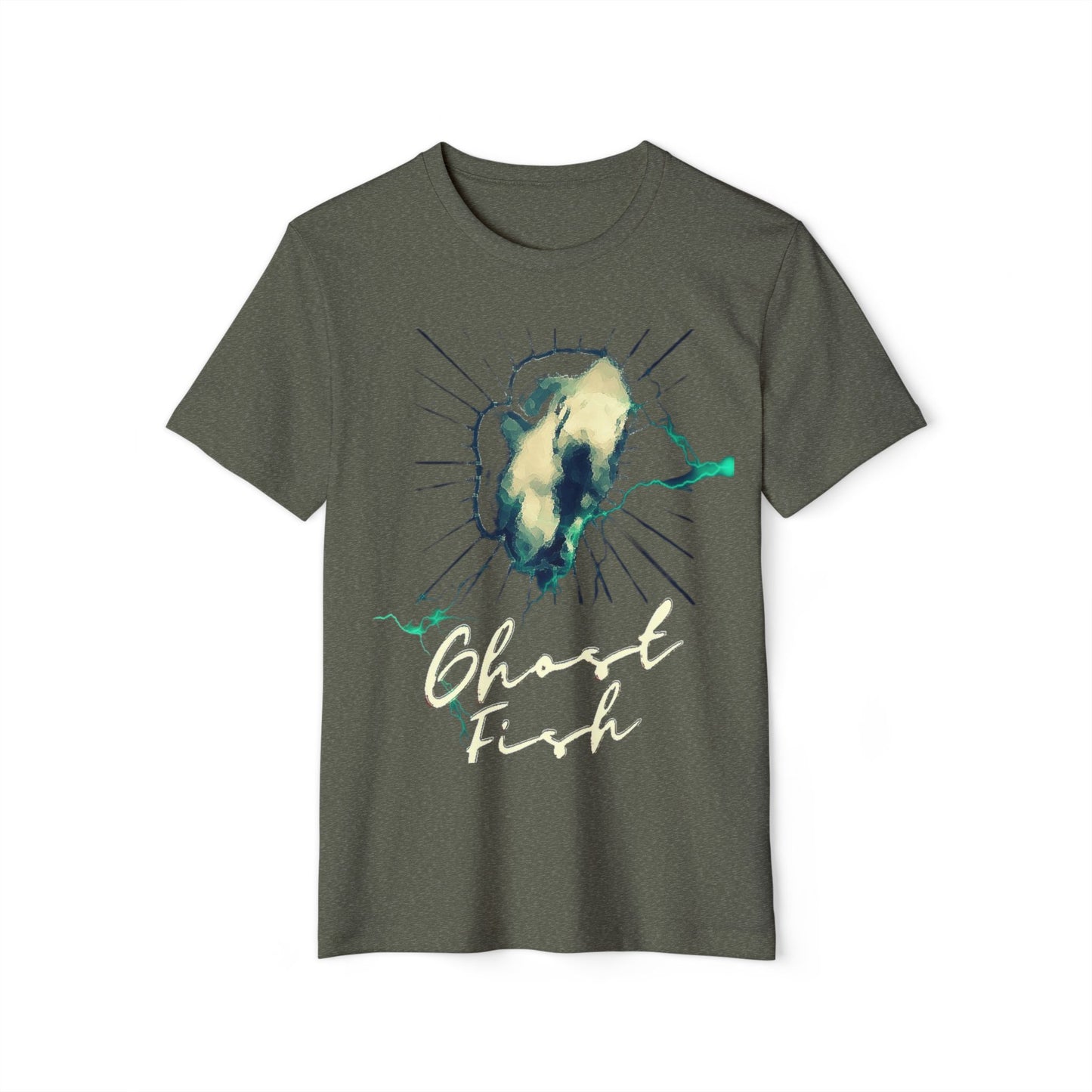 Ghost Fish Graphic Unisex Recycled Organic T-Shirt, Eco-Friendly Tee, Sustainable Clothing, Haunted Apparel, Spooky Shirt
