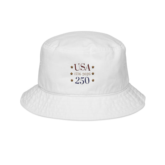 USA 250 Embroidered Bucket Hat — Patriotic 1776–2026 Anniversary