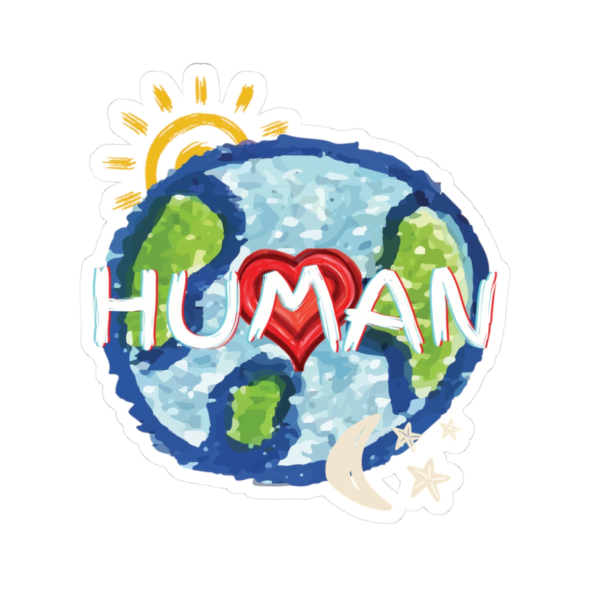 Human Celestial Love Kiss-Cut Stickers - Whole World, Sun, Moon, Stars, Heart Sticker. Space Lover Stickers, Planet Stickers, Romantic